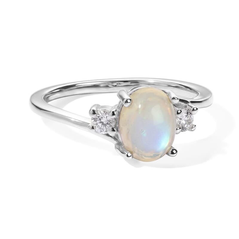 D'Joy Sri Lankan Silver Moonstone and White Zircon 1.70 ctw Ring in Rhodium Over Sterling Silver (Size 6.0)