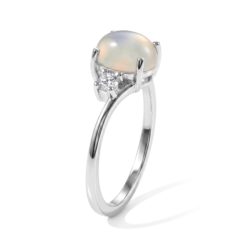 D'Joy Sri Lankan Silver Moonstone and White Zircon 1.70 ctw Ring in Rhodium Over Sterling Silver (Size 6.0)