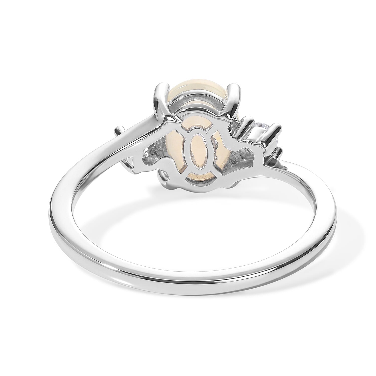 D'Joy Sri Lankan Silver Moonstone and White Zircon 1.70 ctw Ring in Rhodium Over Sterling Silver (Size 6.0)