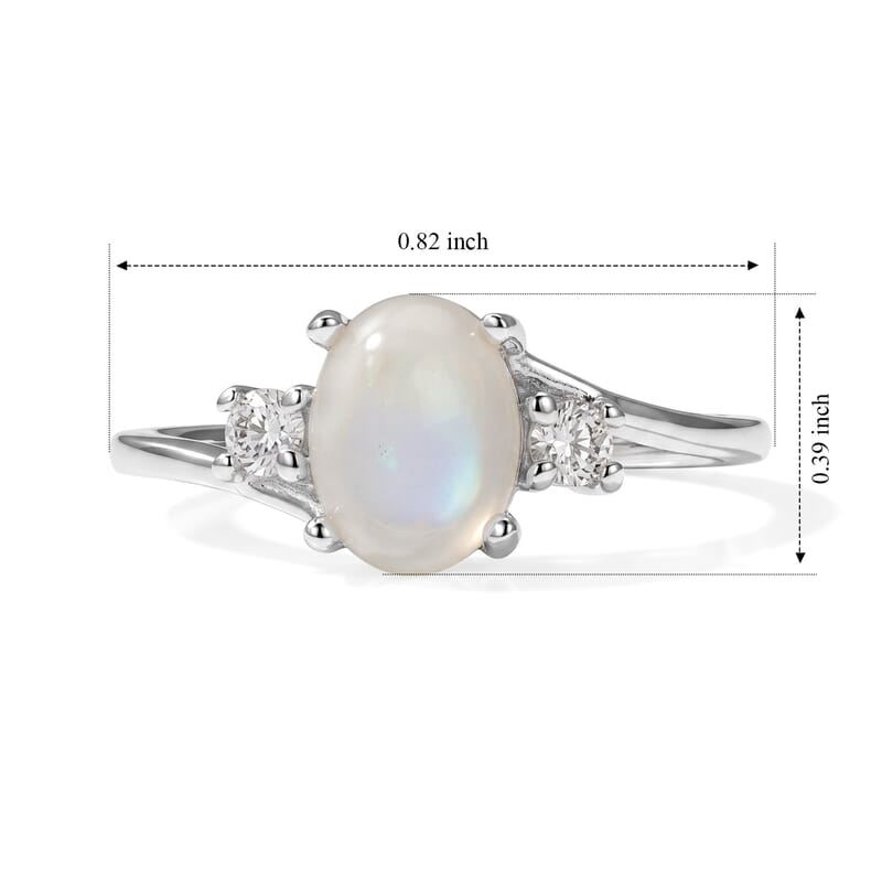 D'Joy Sri Lankan Silver Moonstone and White Zircon 1.70 ctw Ring in Rhodium Over Sterling Silver (Size 6.0)