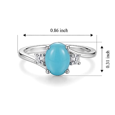 D'Joy Lagoon Turquoise and White Zircon 1.40 ctw Ring in Rhodium Over Sterling Silver (Size 10.0)
