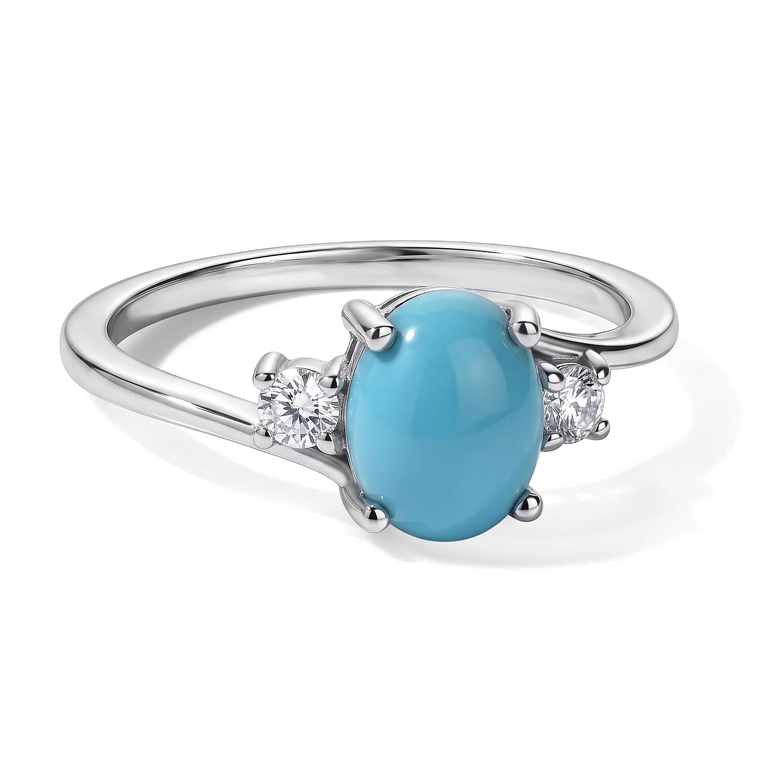 D'Joy Lagoon Turquoise and White Zircon 1.40 ctw Ring in Rhodium Over Sterling Silver (Size 9.0)