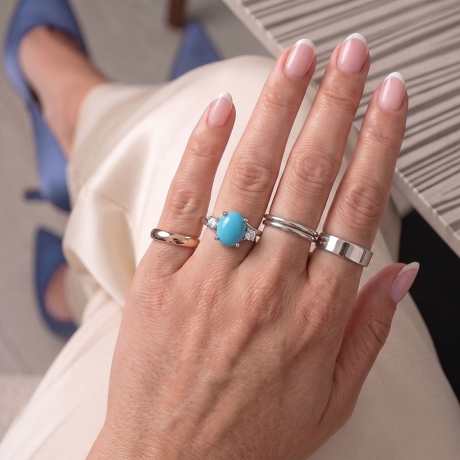 D'Joy Lagoon Turquoise and White Zircon 1.40 ctw Ring in Rhodium Over Sterling Silver (Size 9.0)