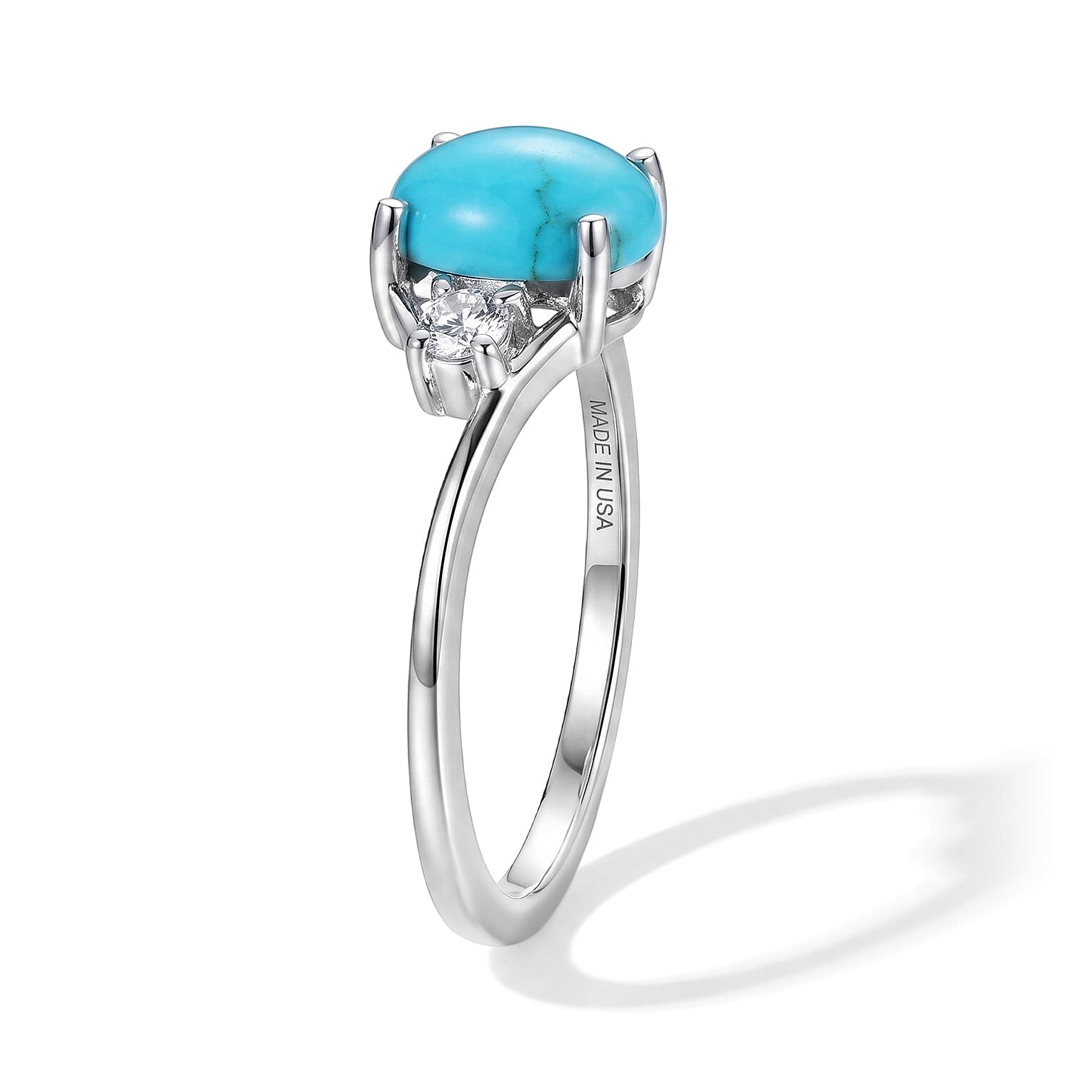 D'Joy Lagoon Turquoise and White Zircon 1.40 ctw Ring in Rhodium Over Sterling Silver (Size 9.0)