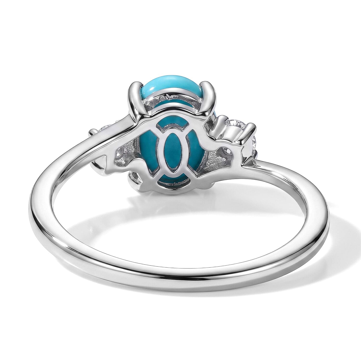 D'Joy Lagoon Turquoise and White Zircon 1.40 ctw Ring in Rhodium Over Sterling Silver (Size 9.0)