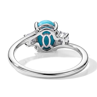 D'Joy Lagoon Turquoise and White Zircon 1.40 ctw Ring in Rhodium Over Sterling Silver (Size 9.0)