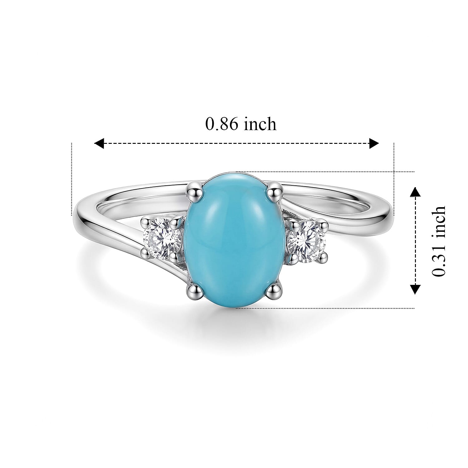 D'Joy Lagoon Turquoise and White Zircon 1.40 ctw Ring in Rhodium Over Sterling Silver (Size 9.0)