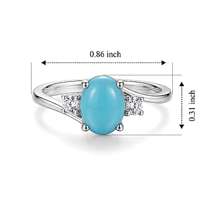 D'Joy Lagoon Turquoise and White Zircon 1.40 ctw Ring in Rhodium Over Sterling Silver (Size 9.0)