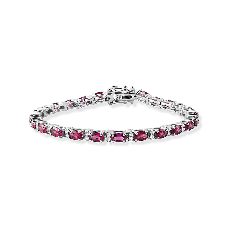 D'Joy AAA Radiant Ember Garnet and Moissanite 7.50 ctw Endless Radiance Flow Bracelet in Rhodium Over Sterling Silver (6.50 In)