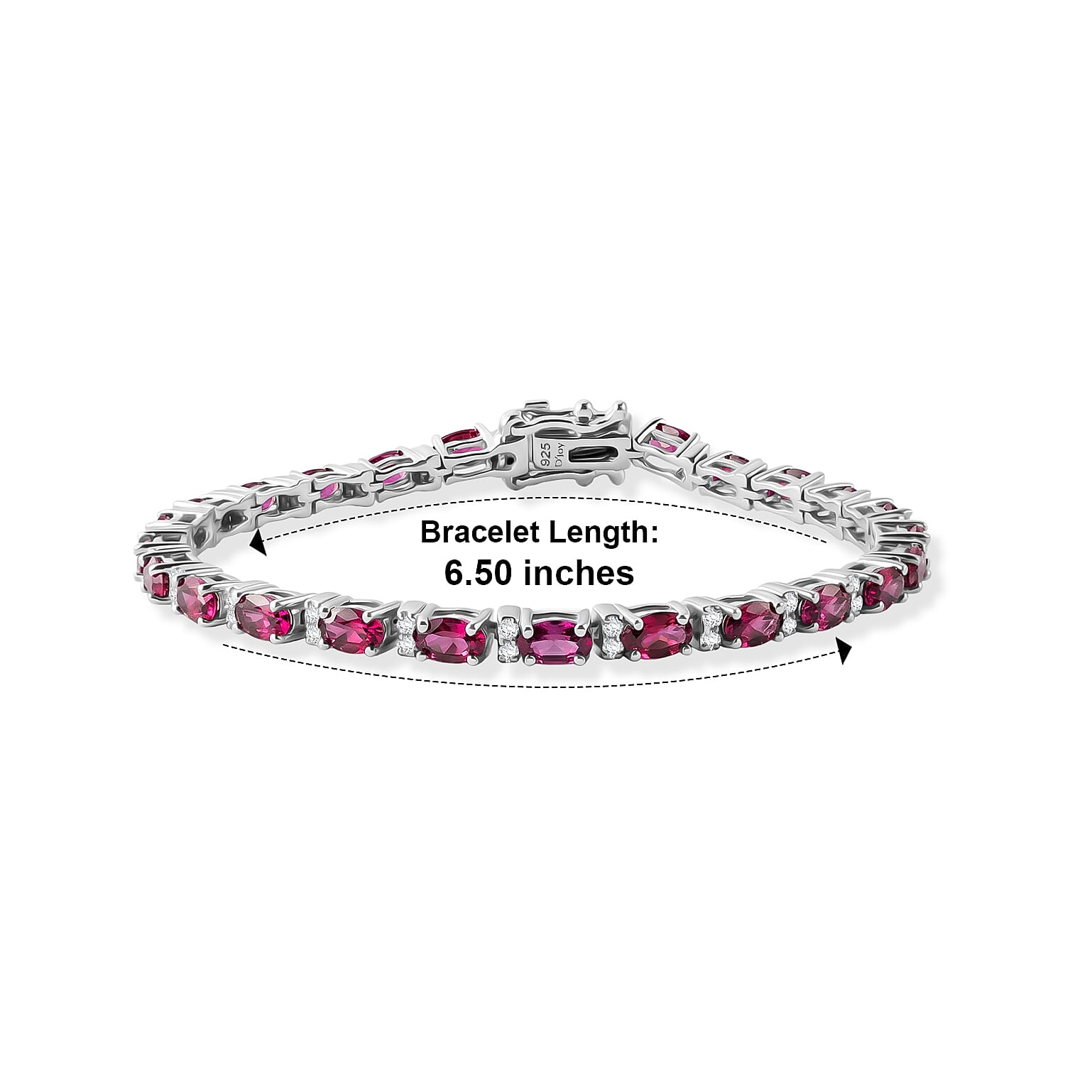 D'Joy AAA Radiant Ember Garnet and Moissanite 7.50 ctw Endless Radiance Flow Bracelet in Rhodium Over Sterling Silver (6.50 In)