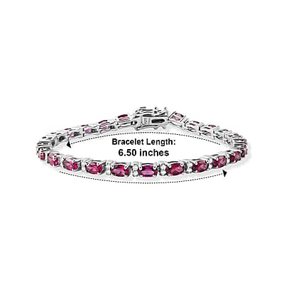 D'Joy AAA Radiant Ember Garnet and Moissanite 7.50 ctw Endless Radiance Flow Bracelet in Rhodium Over Sterling Silver (6.50 In)