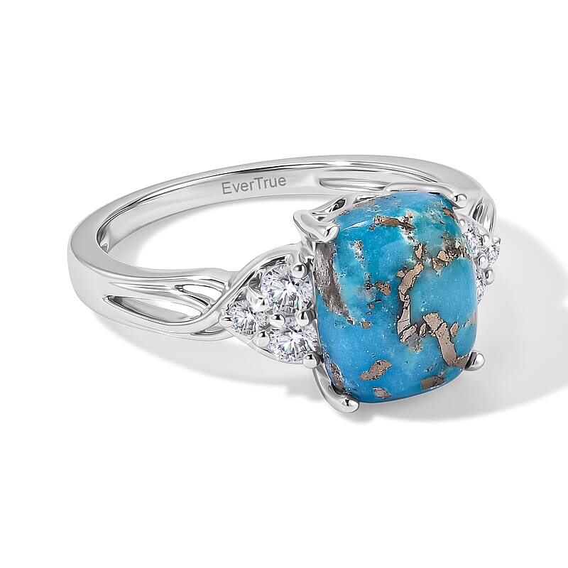 EverTrue Empyrean Blue Turquoise and White Zircon 3.65 ctw Ring in Platinum Bond (Size 7.0)