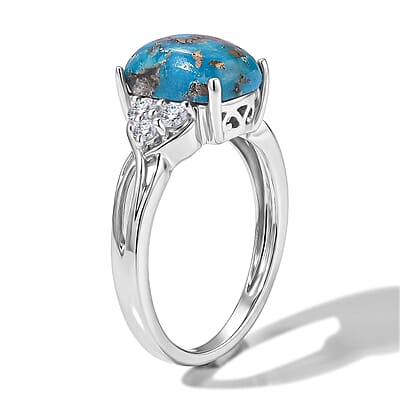 EverTrue Empyrean Blue Turquoise and White Zircon 3.65 ctw Ring in Platinum Bond (Size 7.0)