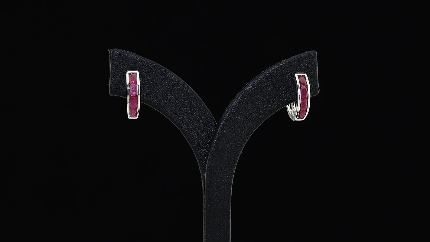 D'Joy Niassa Ruby (FF) Earrings in Rhodium Over Sterling Silver 2.00 ctw