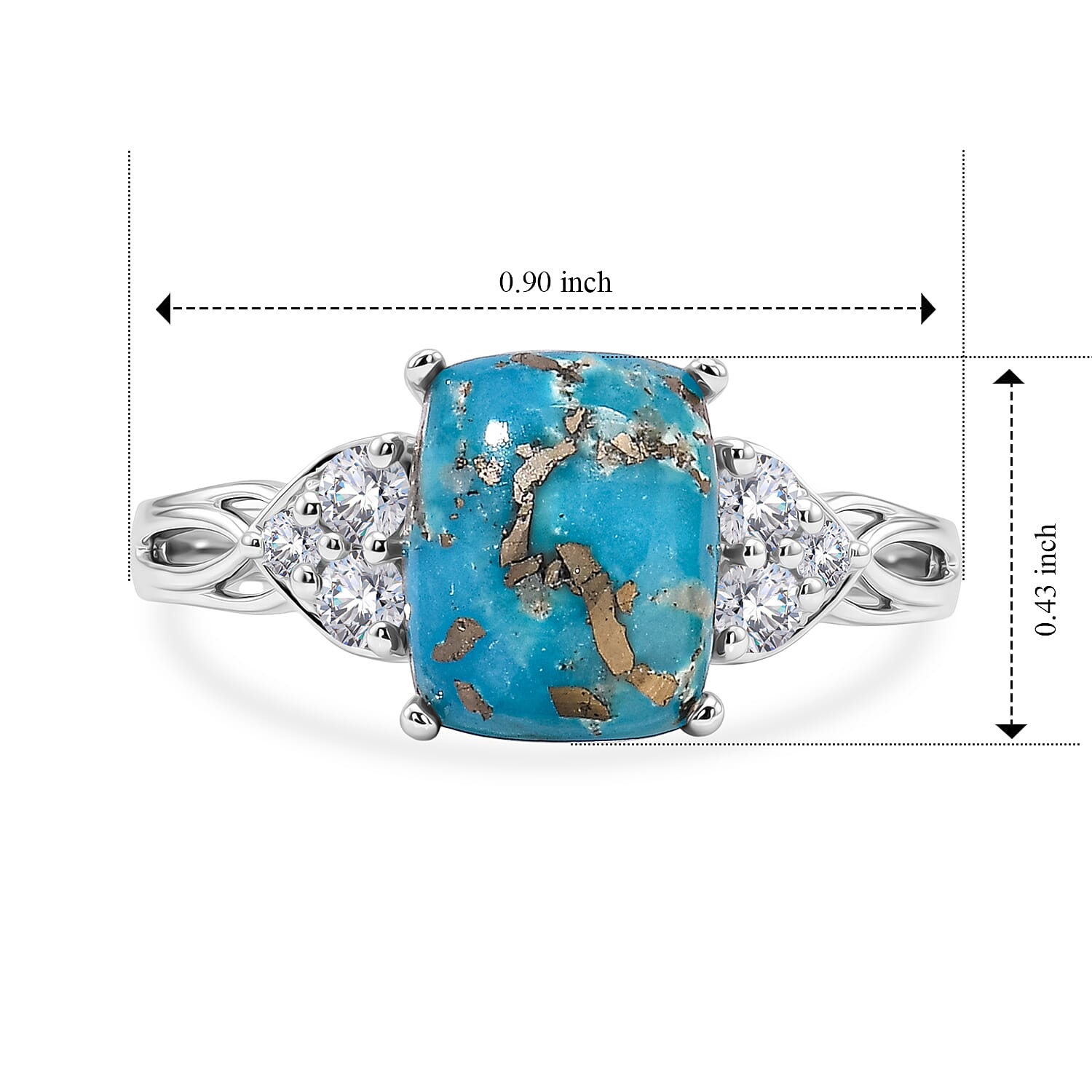 EverTrue Empyrean Blue Turquoise and White Zircon 3.65 ctw Ring in Platinum Bond (Size 9.0)