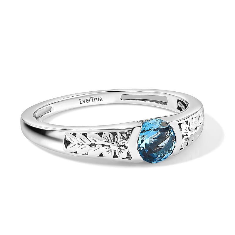 EverTrue Swiss Blue Topaz 0.60 ctw Solitaire Ring in Platinum Bond (Size 6.0)
