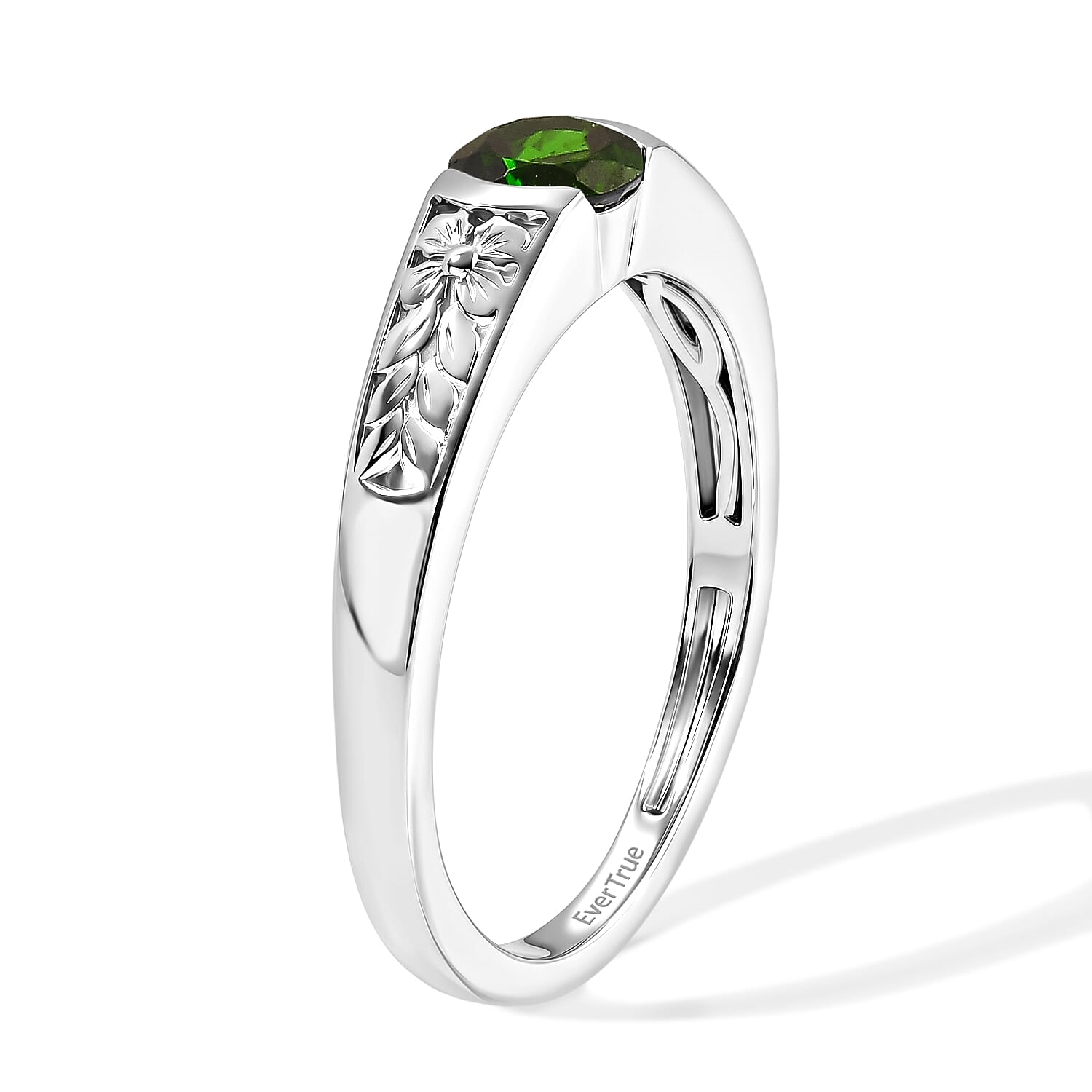 EverTrue Chrome Diopside 0.50 ctw Solitaire Ring in Platinum Bond (Size 7.0)