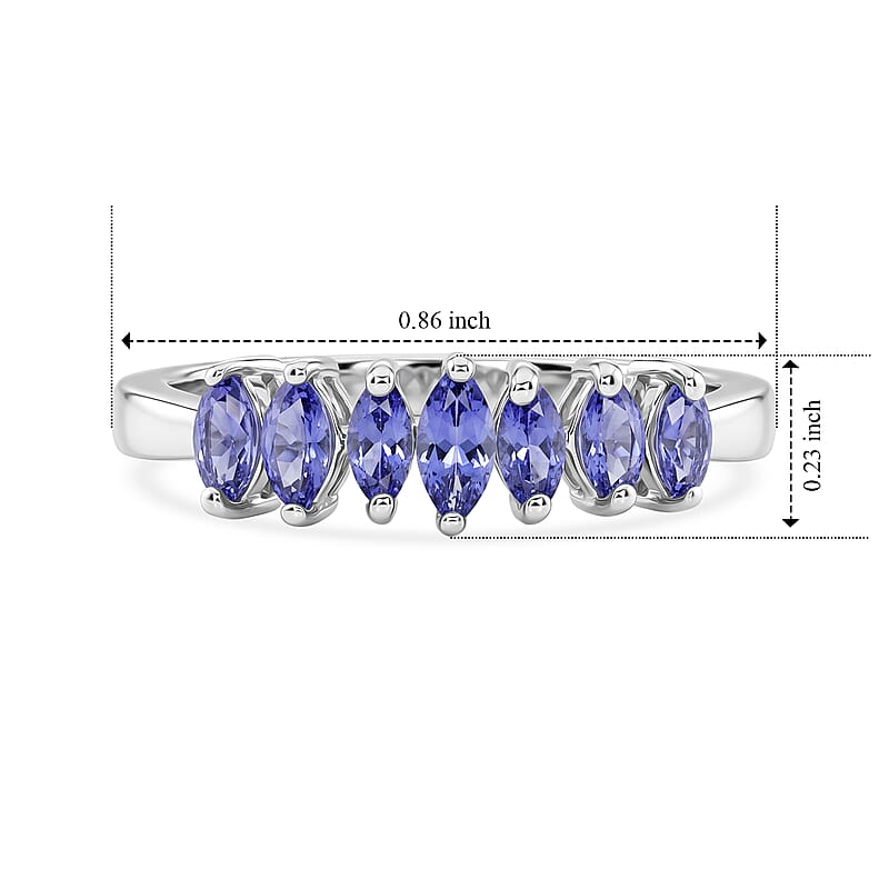 D'Joy Tanzanite 0.75 ctw Ring in Rhodium Over Sterling Silver (Size 6.0)