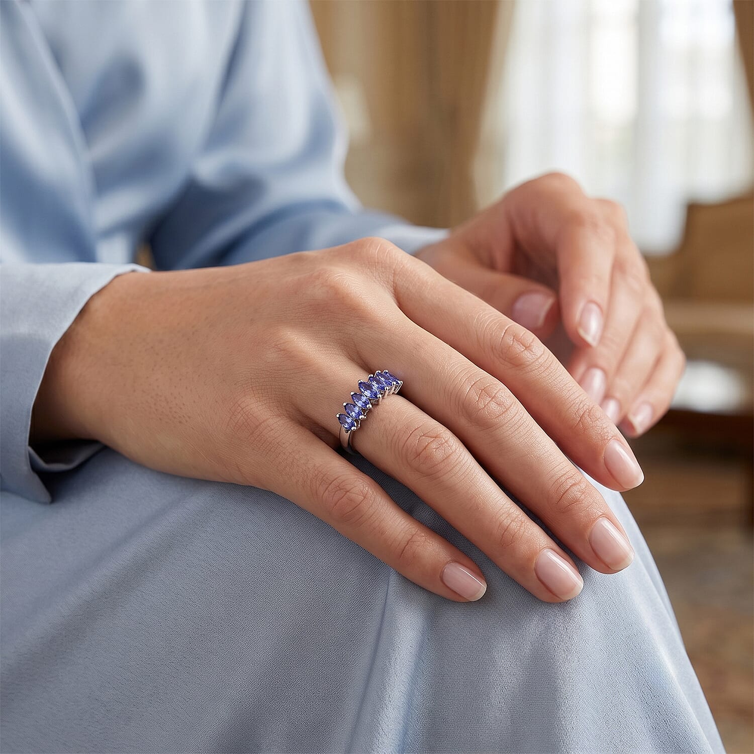 D'Joy Tanzanite 0.75 ctw Ring in Rhodium Over Sterling Silver (Size 8.0)