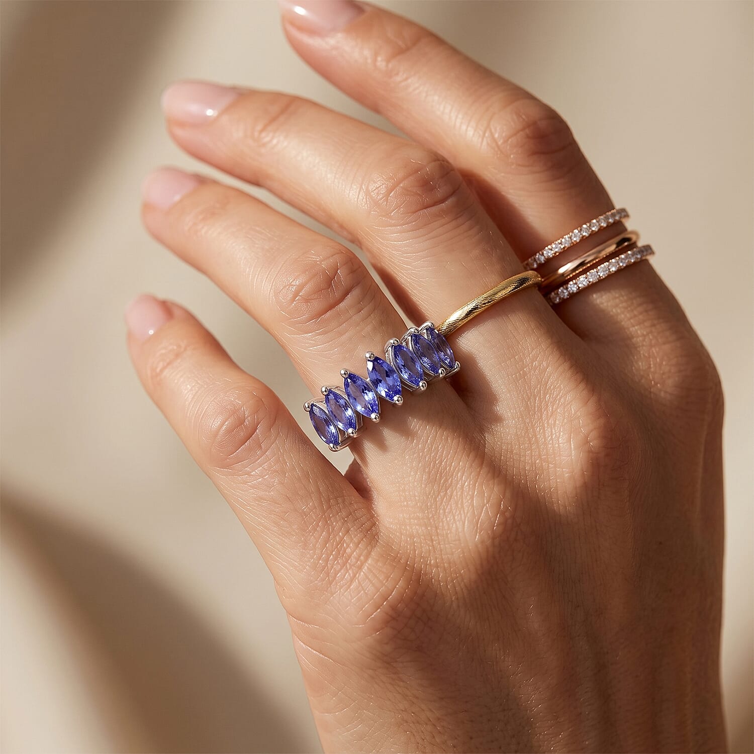 D'Joy Tanzanite 0.75 ctw Ring in Rhodium Over Sterling Silver (Size 8.0)