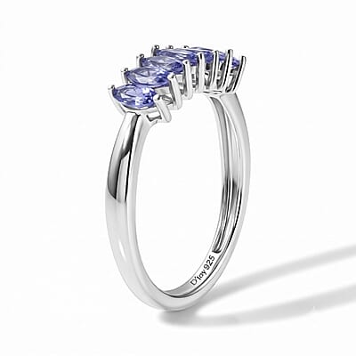 D'Joy Tanzanite 0.75 ctw Ring in Rhodium Over Sterling Silver (Size 8.0)
