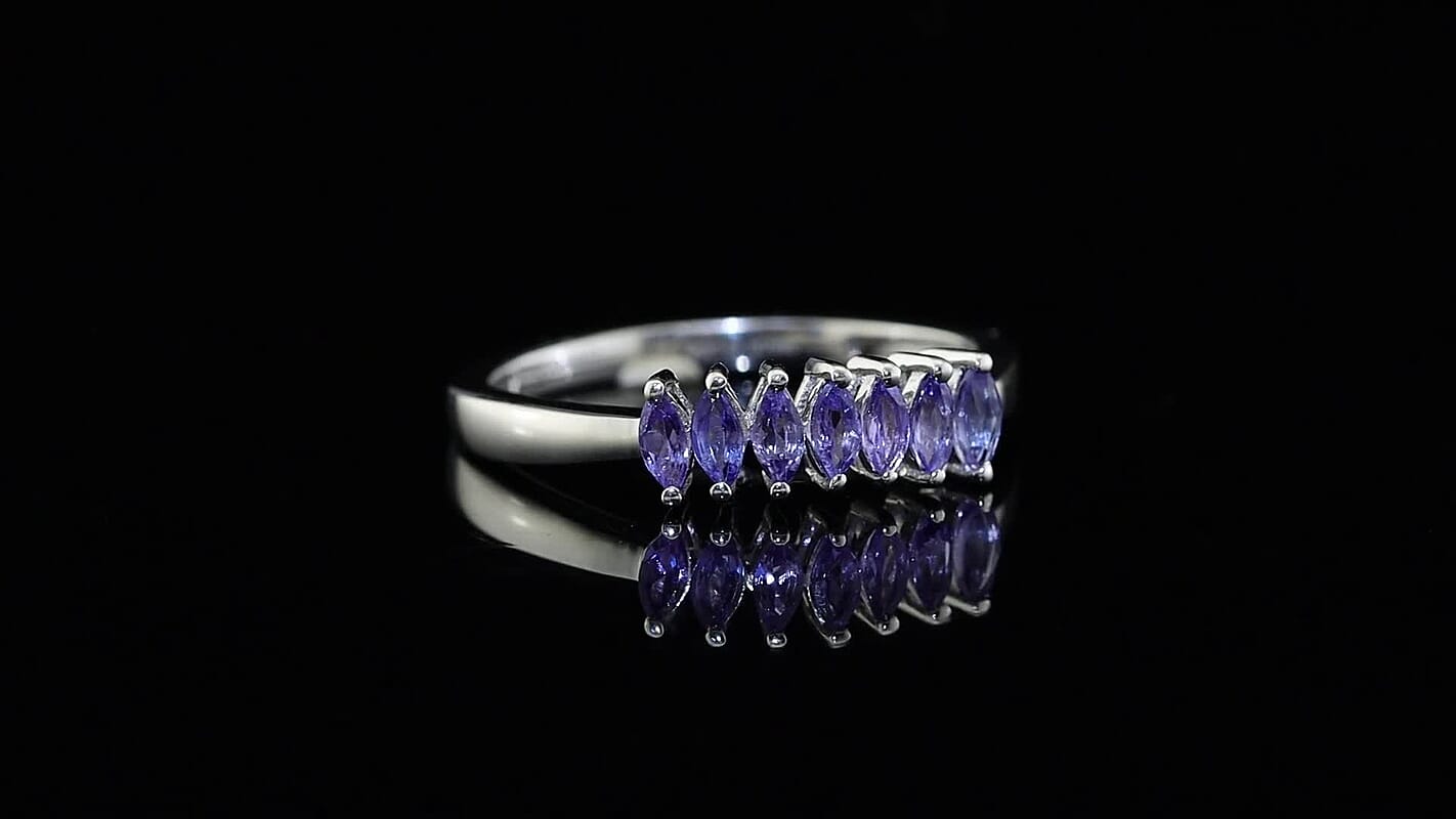 D''Joy Tanzanite Ring in Rhodium Over Sterling Silver (Size 10.0) 0.75 ctw