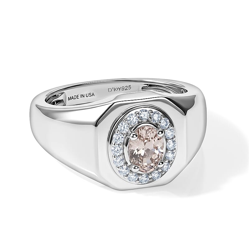 D'Joy Marropino Morganite and Moissanite 0.75 ctw Ring in Rhodium Over Sterling Silver (Size 9.0)