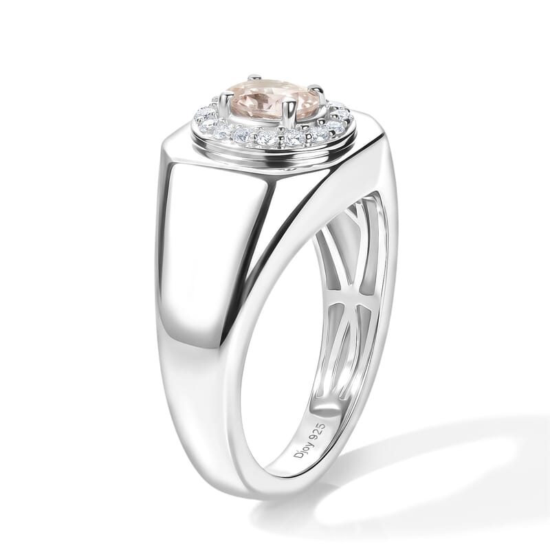 D'Joy Marropino Morganite and Moissanite 0.75 ctw Ring in Rhodium Over Sterling Silver (Size 9.0)