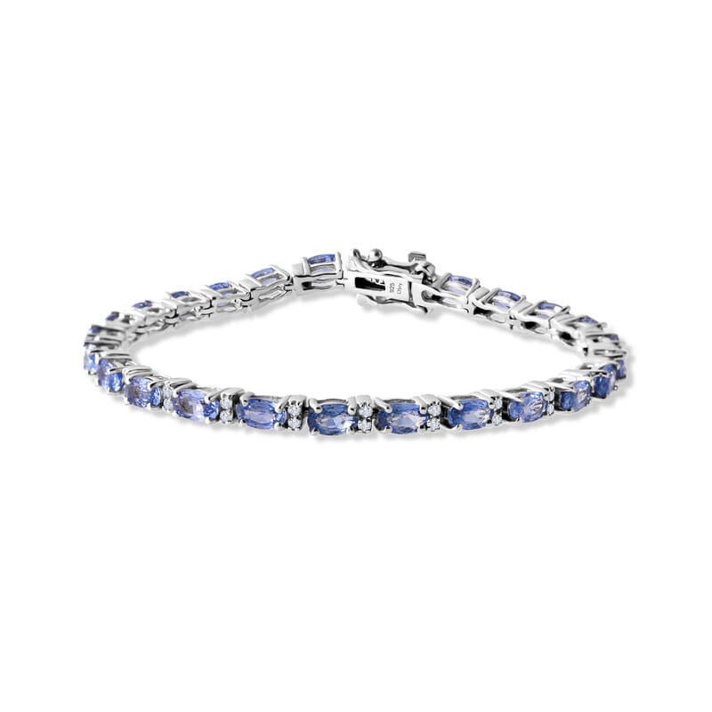 D'Joy Premium Ceylon Blue Sapphire and Moissanite 7.60 ctw Endless Radiance Flow Bracelet in Rhodium Over Sterling Silver (6.50 In)
