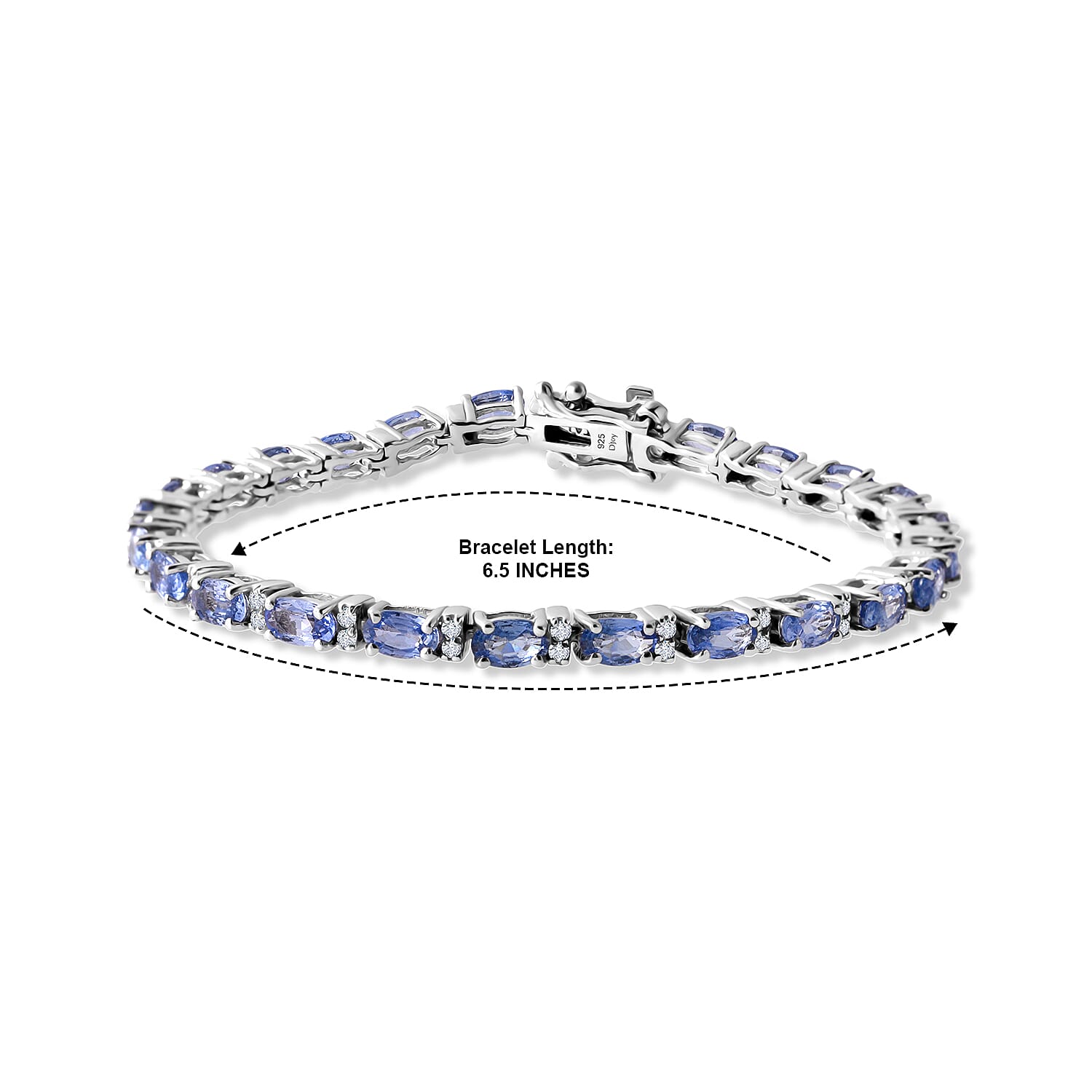 D'Joy Premium Ceylon Blue Sapphire and Moissanite 7.60 ctw Endless Radiance Flow Bracelet in Rhodium Over Sterling Silver (6.50 In)