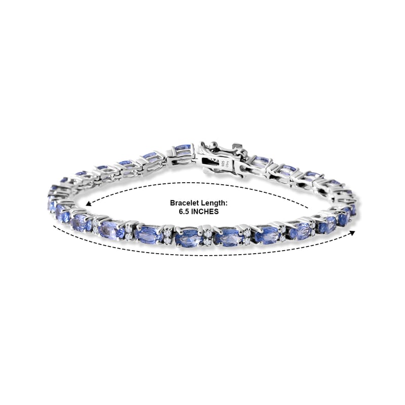 D'Joy Premium Ceylon Blue Sapphire and Moissanite 7.60 ctw Endless Radiance Flow Bracelet in Rhodium Over Sterling Silver (6.50 In)
