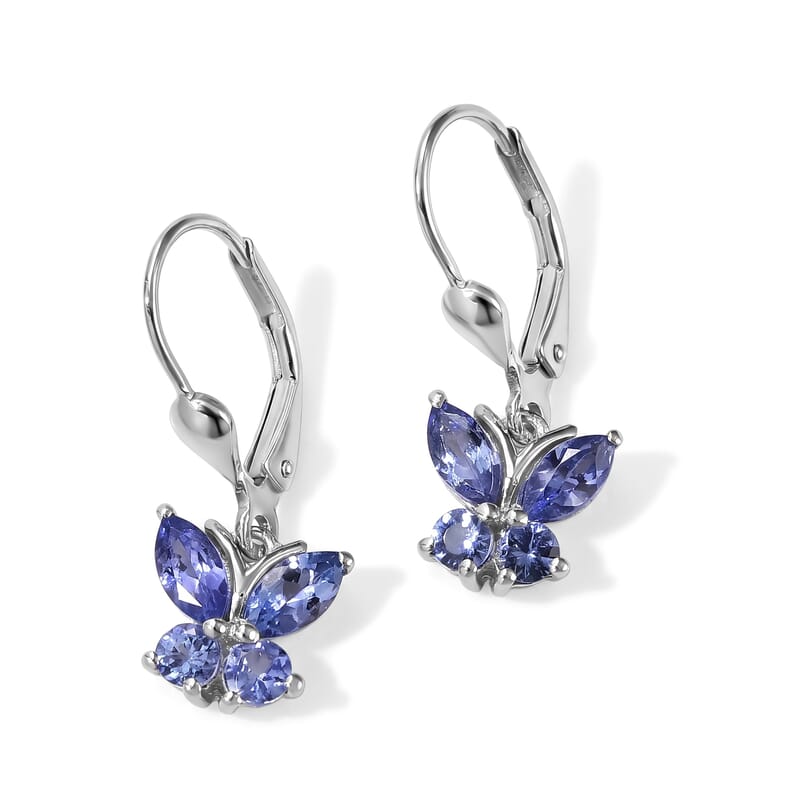 D'Joy Tanzanite 1.60 ctw Earrings in Rhodium Over Sterling Silver