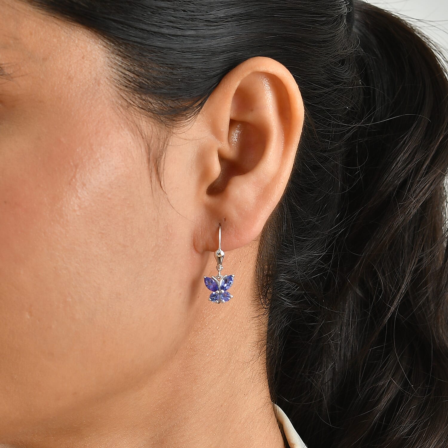 D'Joy Tanzanite 1.60 ctw Earrings in Rhodium Over Sterling Silver