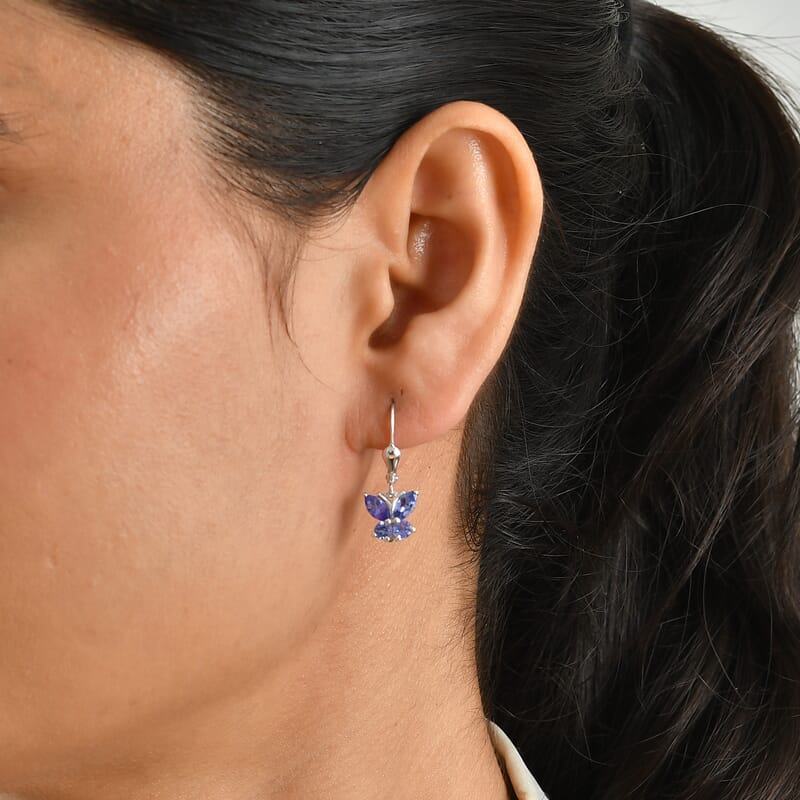 D'Joy Tanzanite 1.60 ctw Earrings in Rhodium Over Sterling Silver