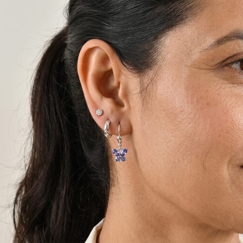 D'Joy Tanzanite 1.60 ctw Earrings in Rhodium Over Sterling Silver