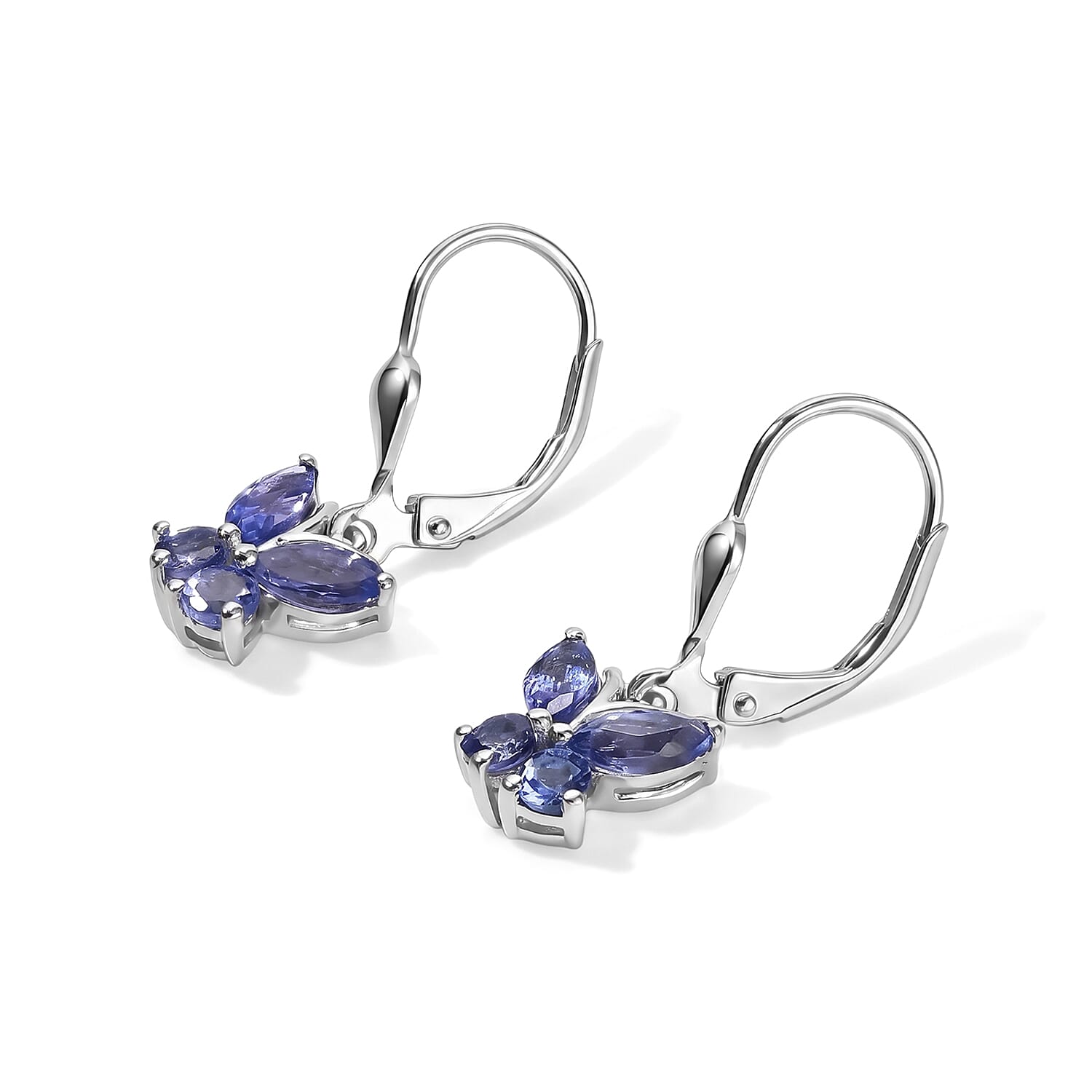 D'Joy Tanzanite 1.60 ctw Earrings in Rhodium Over Sterling Silver