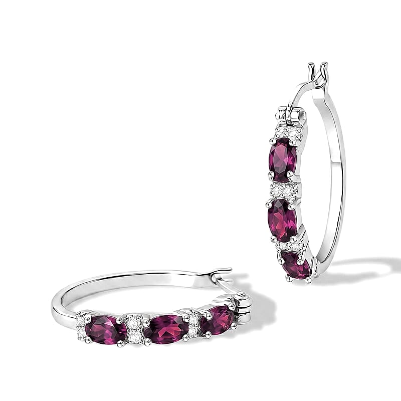 D'Joy AAA Radiant Ember Garnet and Moissanite 2.00 ctw Endless Radiance Flow Earrings in Rhodium Over Sterling Silver