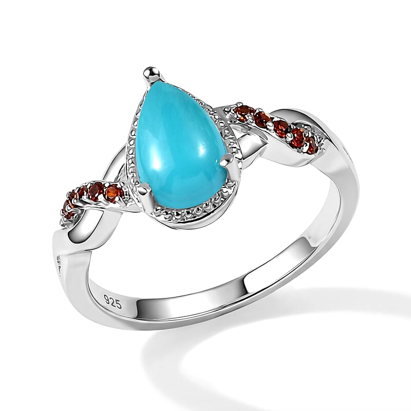 EverTrue Lagoon Turquoise and Mozambique Garnet 1.50 ctw Ring in Platinum Bond (Size 6.0)