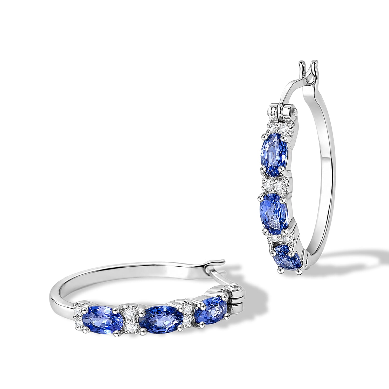 D'Joy Premium Ceylon Blue Sapphire and Moissanite 2.00 ctw Endless Radiance Flow Earrings in Rhodium Over Sterling Silver