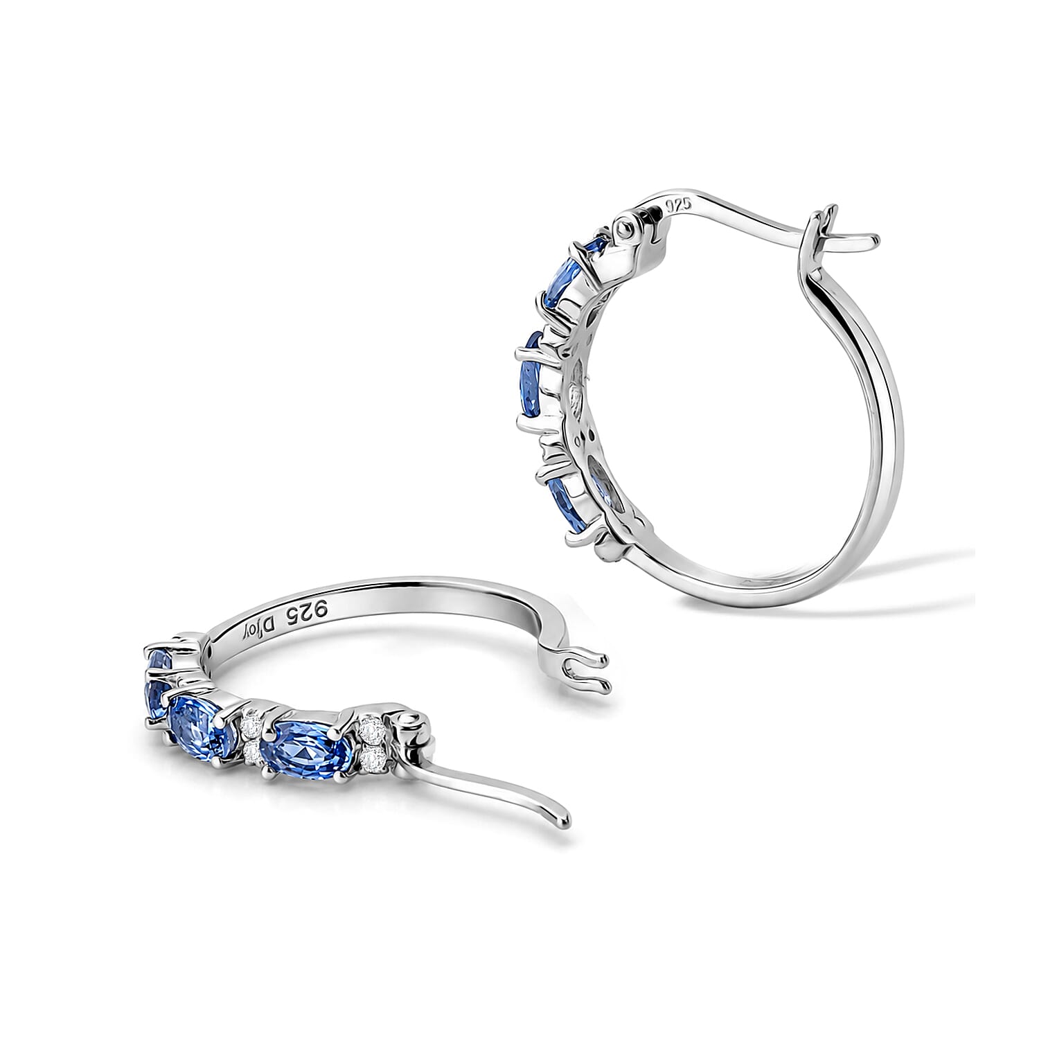 D'Joy Premium Ceylon Blue Sapphire and Moissanite 2.00 ctw Endless Radiance Flow Earrings in Rhodium Over Sterling Silver