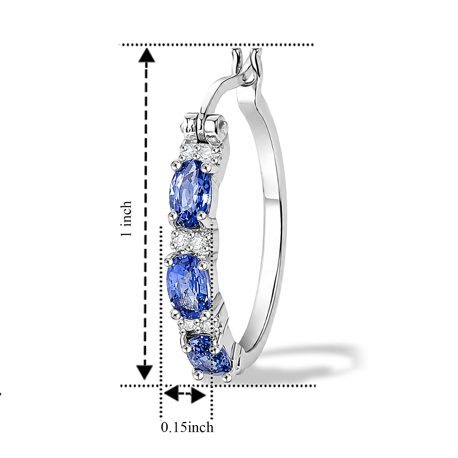 D'Joy Premium Ceylon Blue Sapphire and Moissanite 2.00 ctw Endless Radiance Flow Earrings in Rhodium Over Sterling Silver