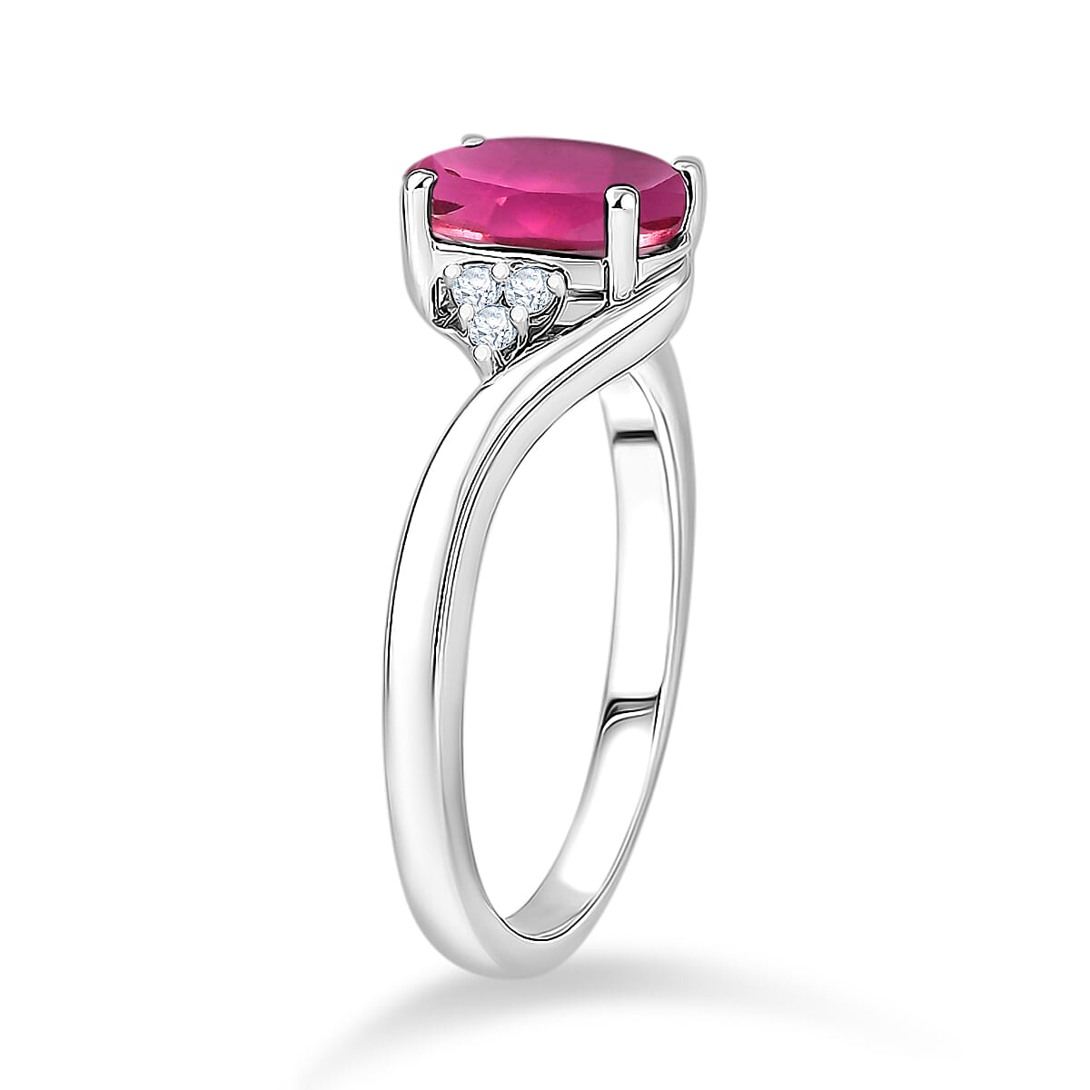 AAA Ouro Fino Rubellite and Diamond I1 2.30 ctw Ring in 14K White Gold (Size 7.5) 4.20 Grams image number 3
