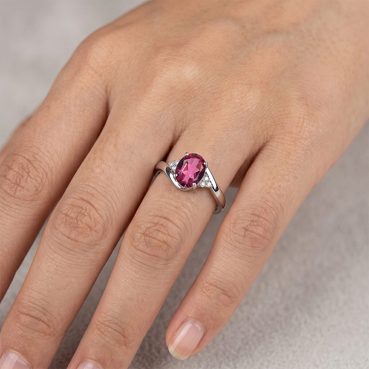 AAA Ouro Fino Rubellite and Diamond G-H SI 2.30 ctw Ring in 18K White Gold (Size 7.0) 4.80 Grams image number 1
