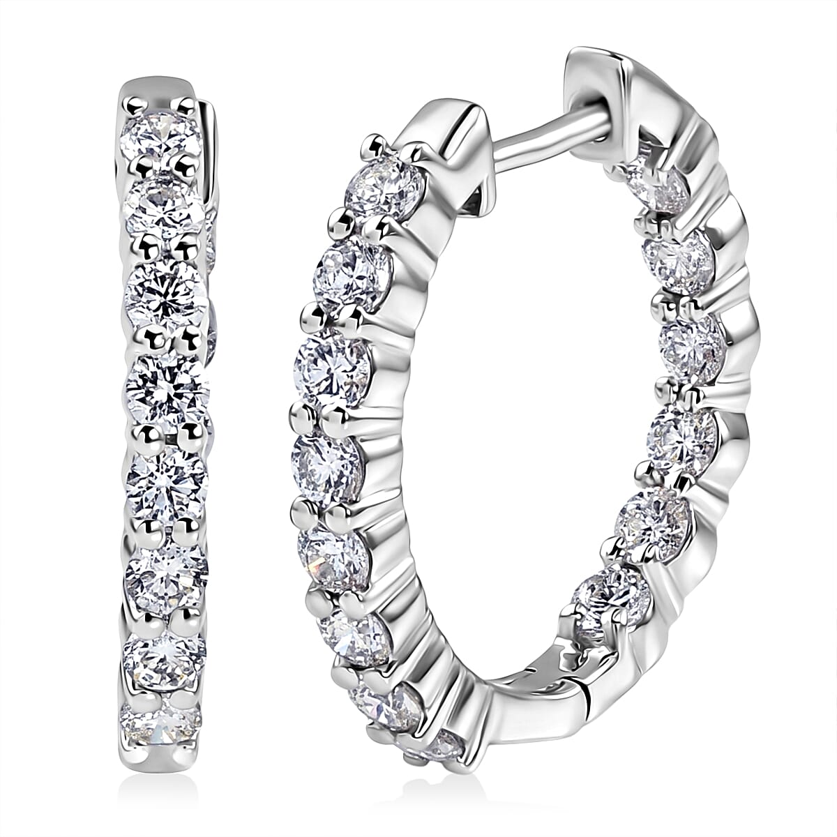 D'Joy Lab Grown Diamond I2 2.00 ctw Timeless Hoop Earrings in Rhodium Over Sterling Silver