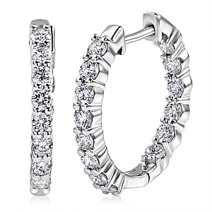 D'Joy Lab Grown Diamond I2 2.00 ctw Timeless Hoop Earrings in Rhodium Over Sterling Silver
