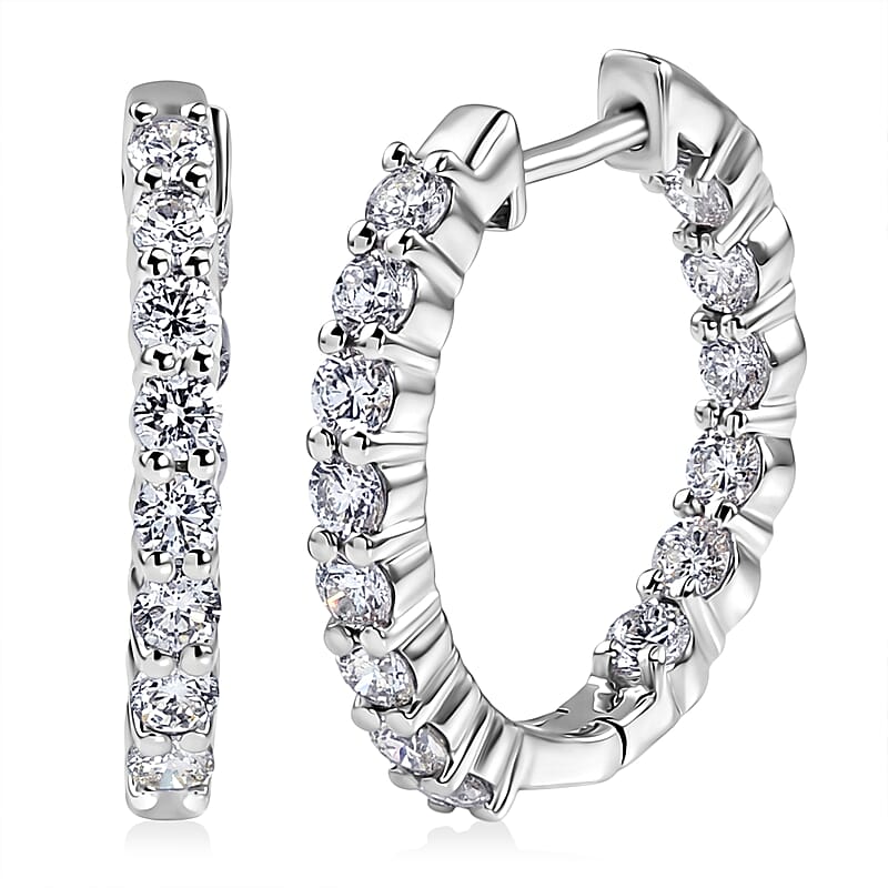 D'Joy Lab Grown Diamond I2 2.00 ctw Timeless Hoop Earrings in Rhodium Over Sterling Silver