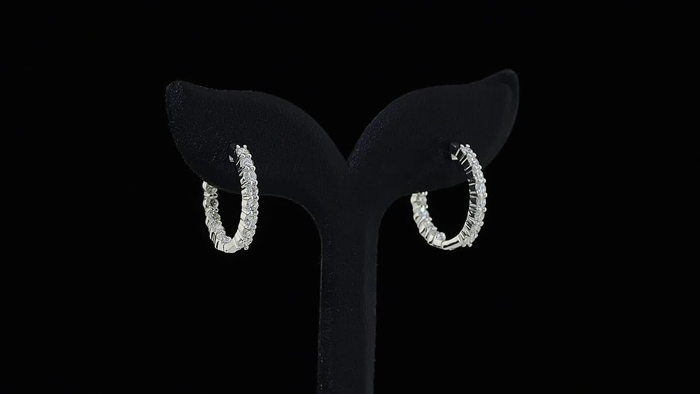 D'Joy Lab Grown Diamond (I2) Hoop Earrings in Rhodium Over Sterling Silver 2.00 ctw