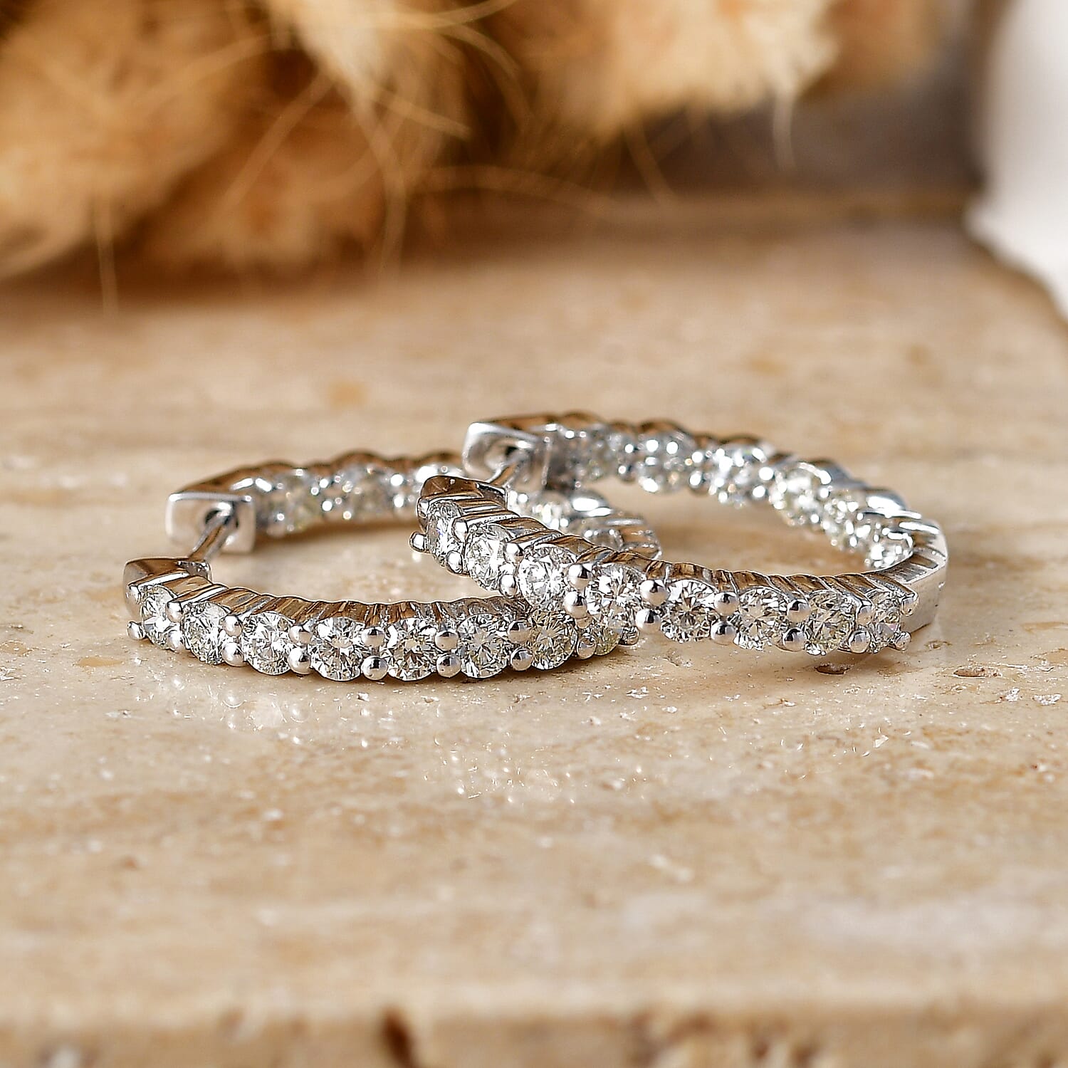 D'Joy Lab Grown Diamond I2 2.00 ctw Timeless Hoop Earrings in Rhodium Over Sterling Silver