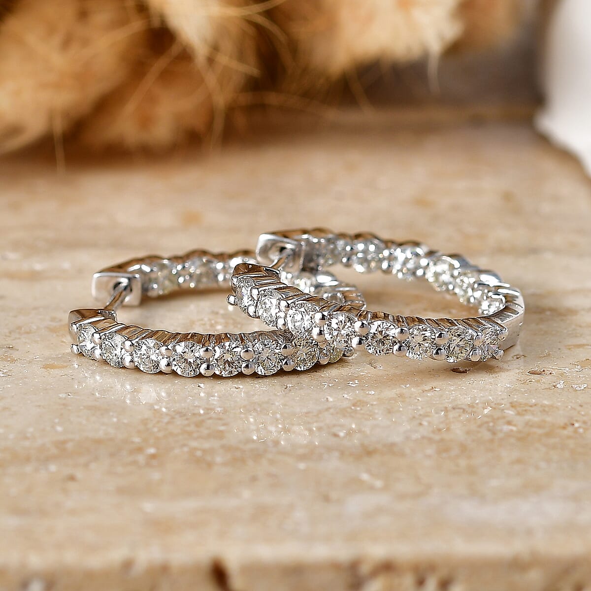 D'Joy Lab Grown Diamond I2 2.00 ctw Timeless Hoop Earrings in Rhodium Over Sterling Silver image number 1