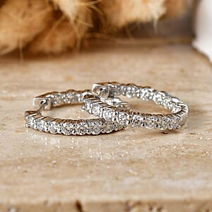 D'Joy Lab Grown Diamond I2 2.00 ctw Timeless Hoop Earrings in Rhodium Over Sterling Silver